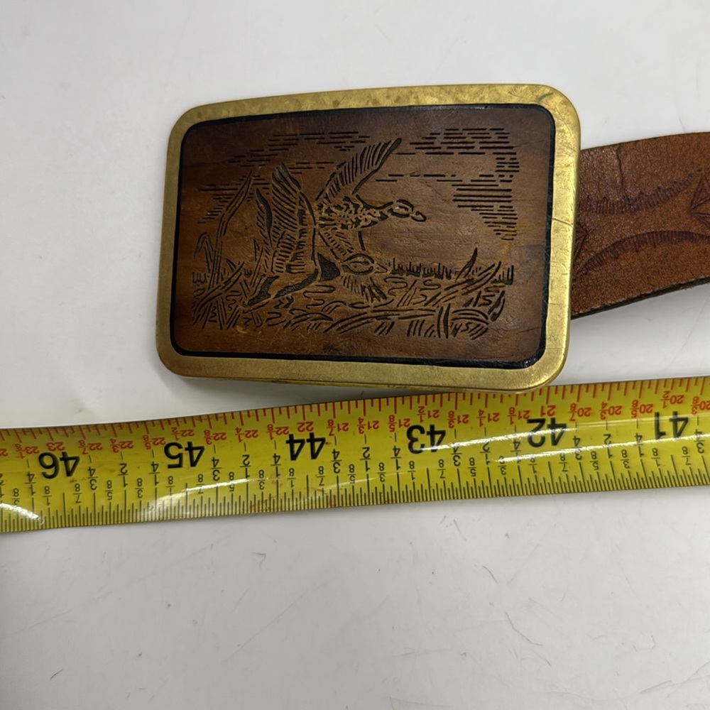 Trinity Brown Leather Belt with Brass Buckle Duck Design